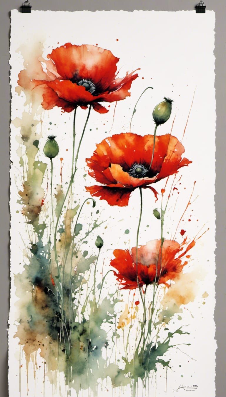 Red Poppy in Elven Ink Splatter Graffiti Style