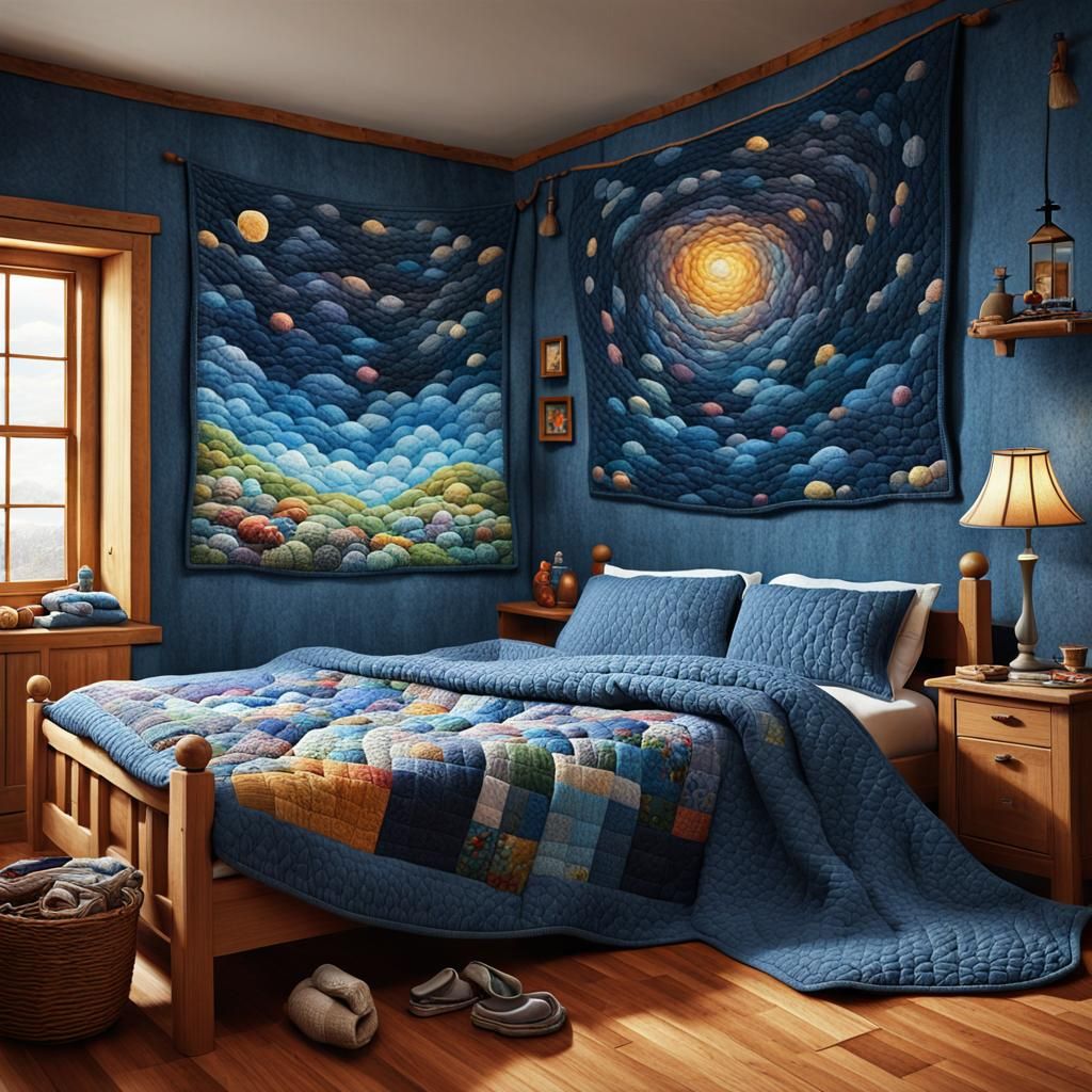 Cozy Interior with Quilts in Hyperrealistic Style