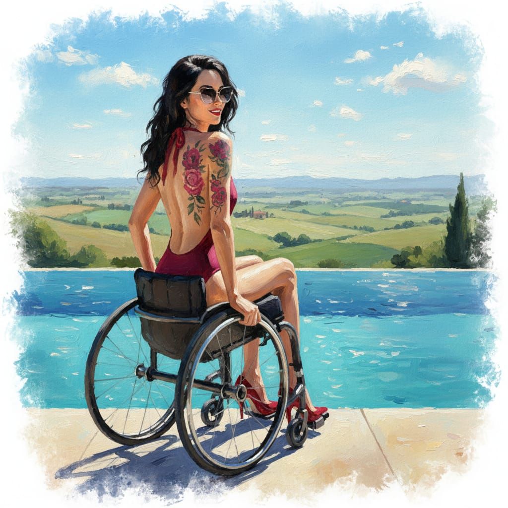 Tuscany Landscape with Woman in Wheelchair