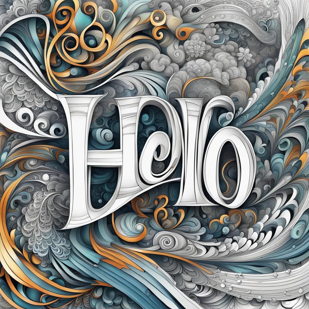 Intricate Lettering 'Hello' with Abstract Fractal Design