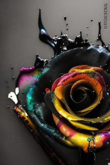Black Rose Exploding from Electric Cello: Splash Art