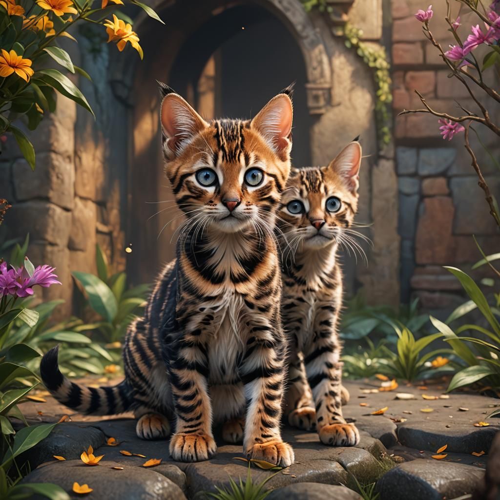 Detailed Bengal Kitten Portrait in Fantasy Style