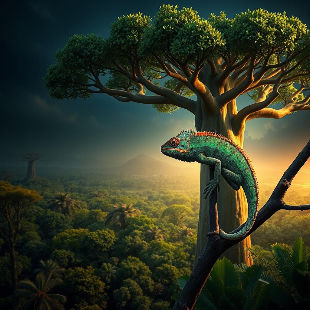Chameleon Admiring Madagascar in Lush Tree