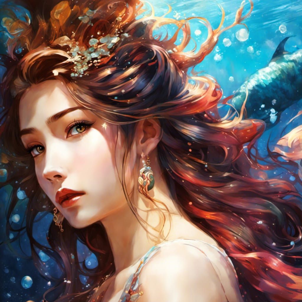 Underwater Mermaid in Art Nouveau Style