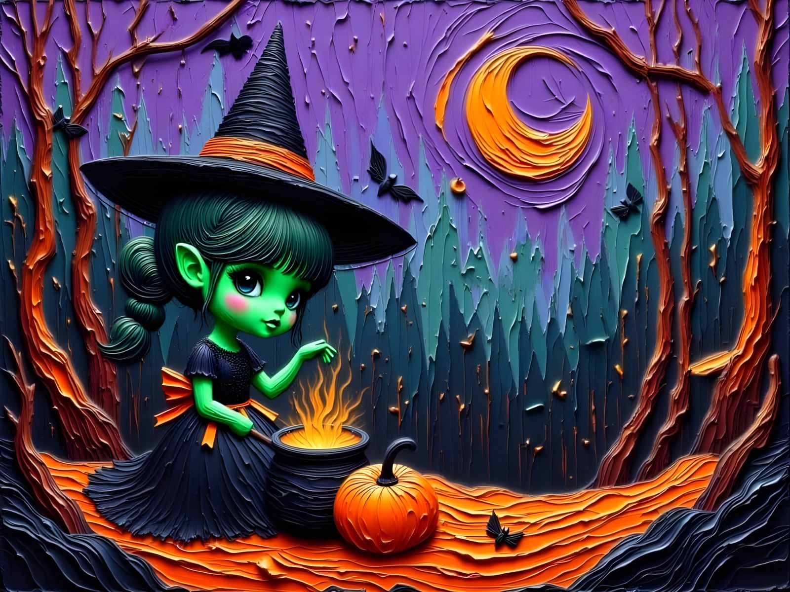 Enchanted Chibi Witch Halloween Forest