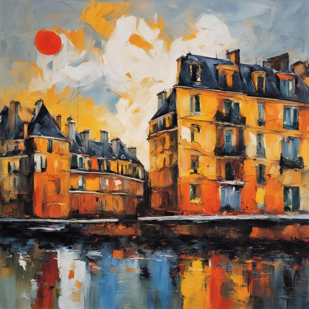 Abstract Dawn Over Paris: Expressionist River Seine