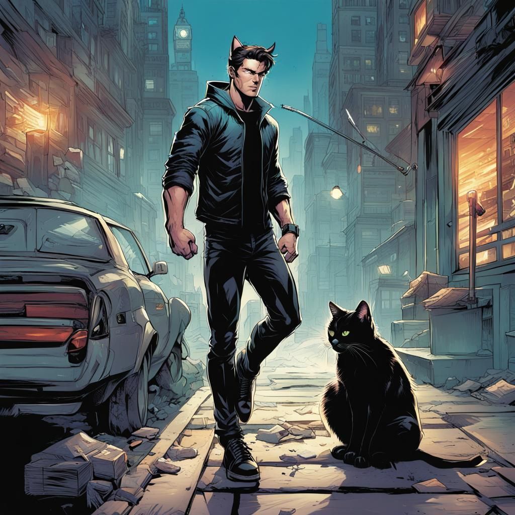 Skinny Cat-Eared Superhero: Comic Book Art