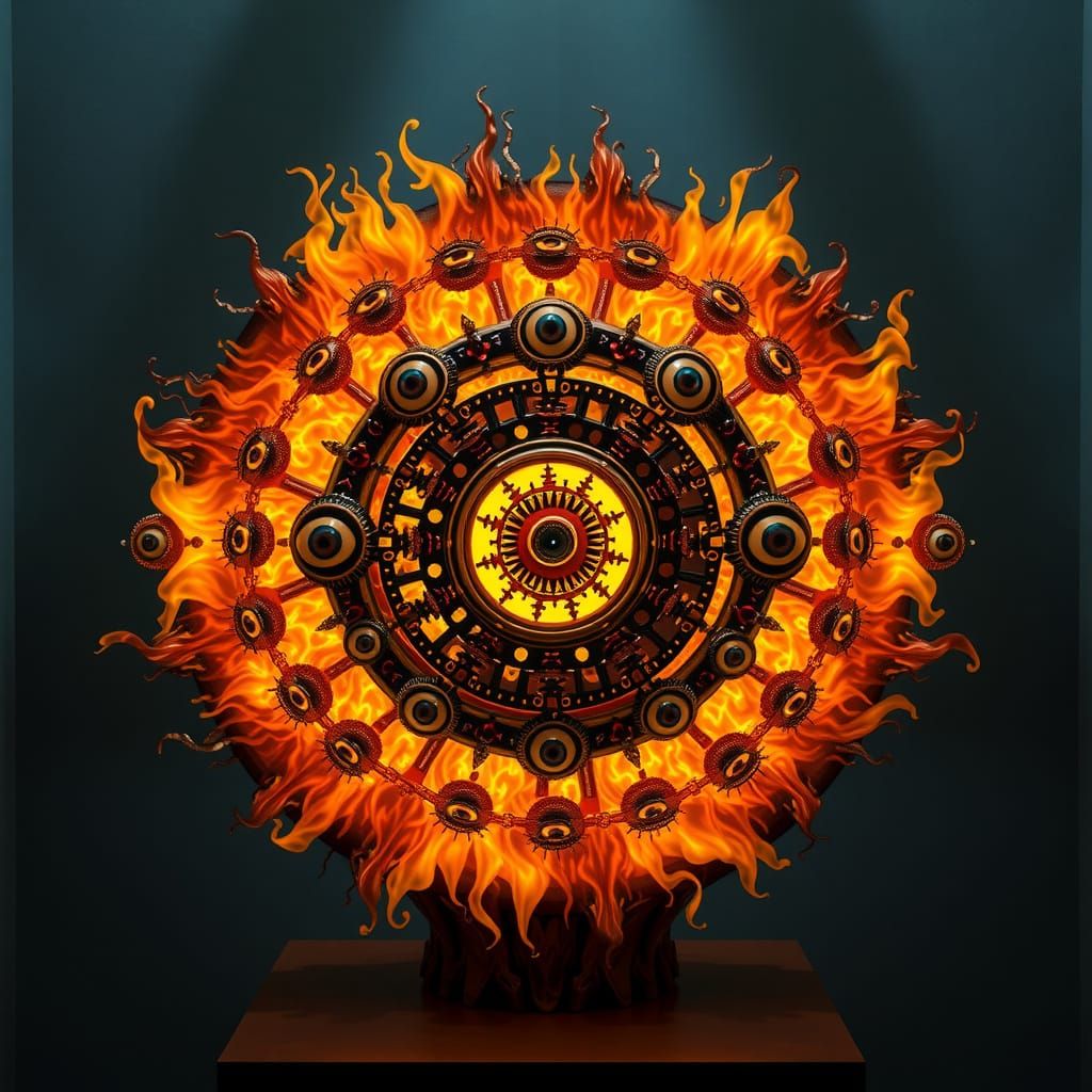 Abstract 4 dimensional sculpture of ophanim wheels within a ...