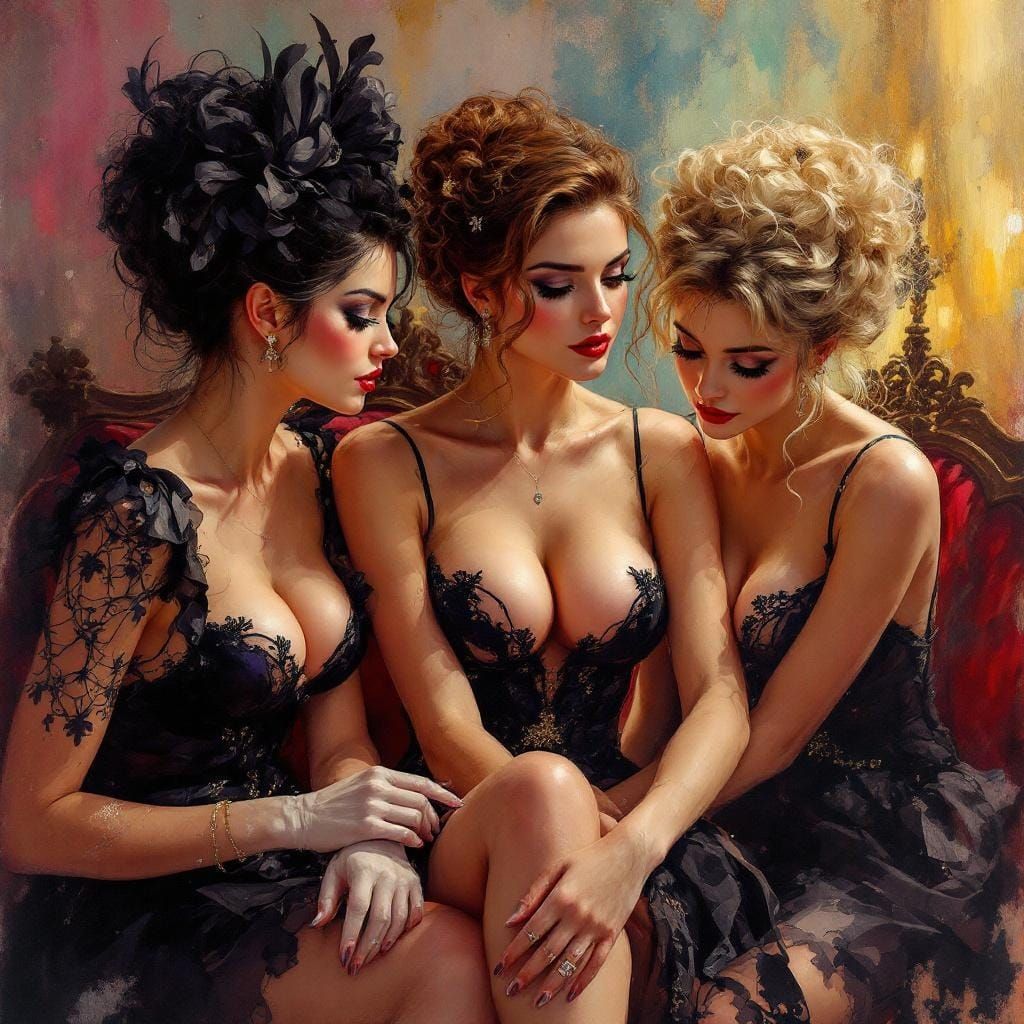 Parisian Brothel Scene in Impressionist Gouache Style