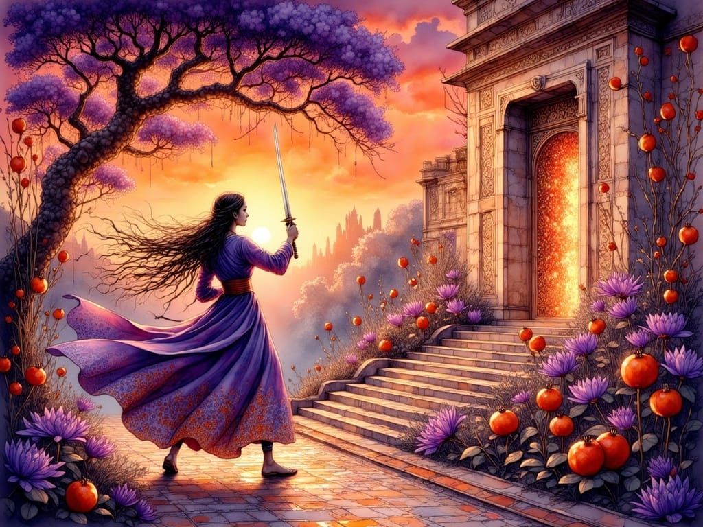 Ethereal Persian Fantasy Scene in Miniature Painting Style