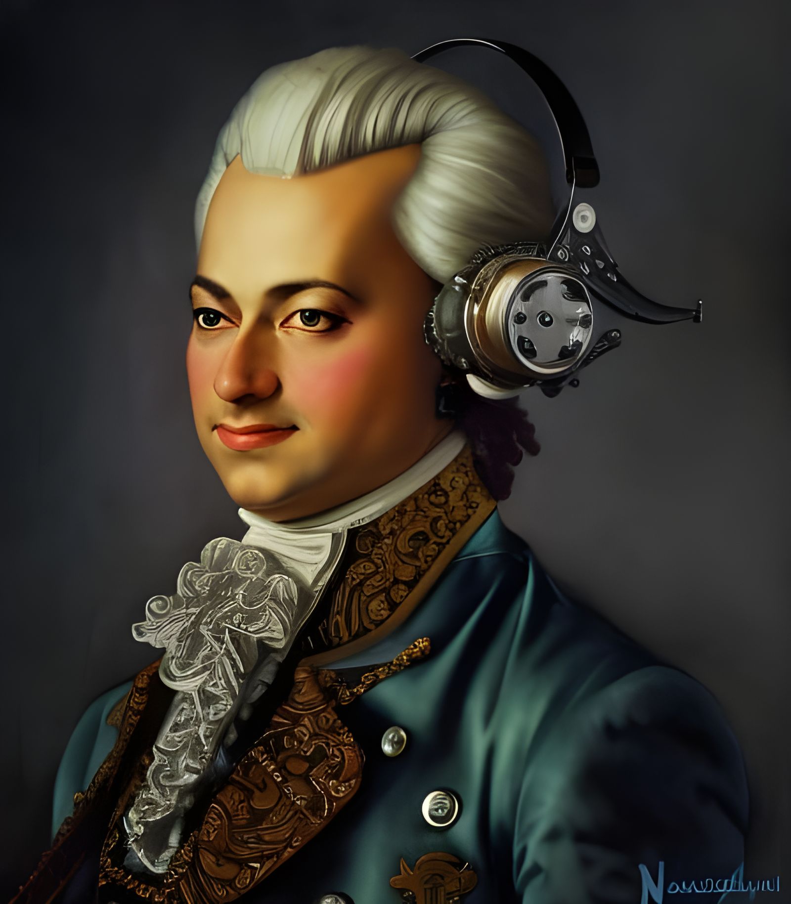 Steampunk Mozart Portrait in Rockwell Style