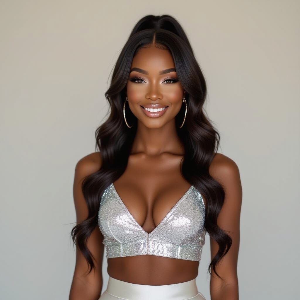Black Woman in Silver Sequins, Cinematic Glow-Up Aesthetic