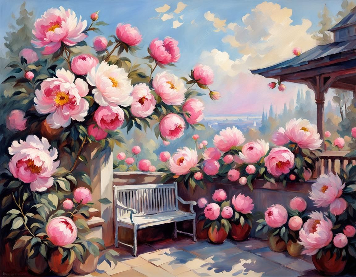 Floral Photo Zone with Pink Smoke, Impressionistic Style