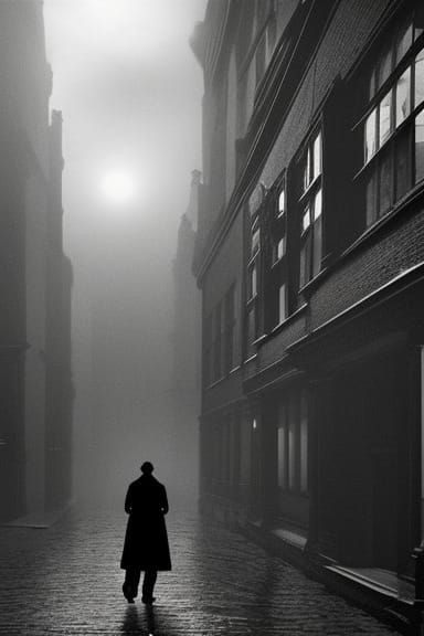 Eerie Victorian London Fog in Black and White
