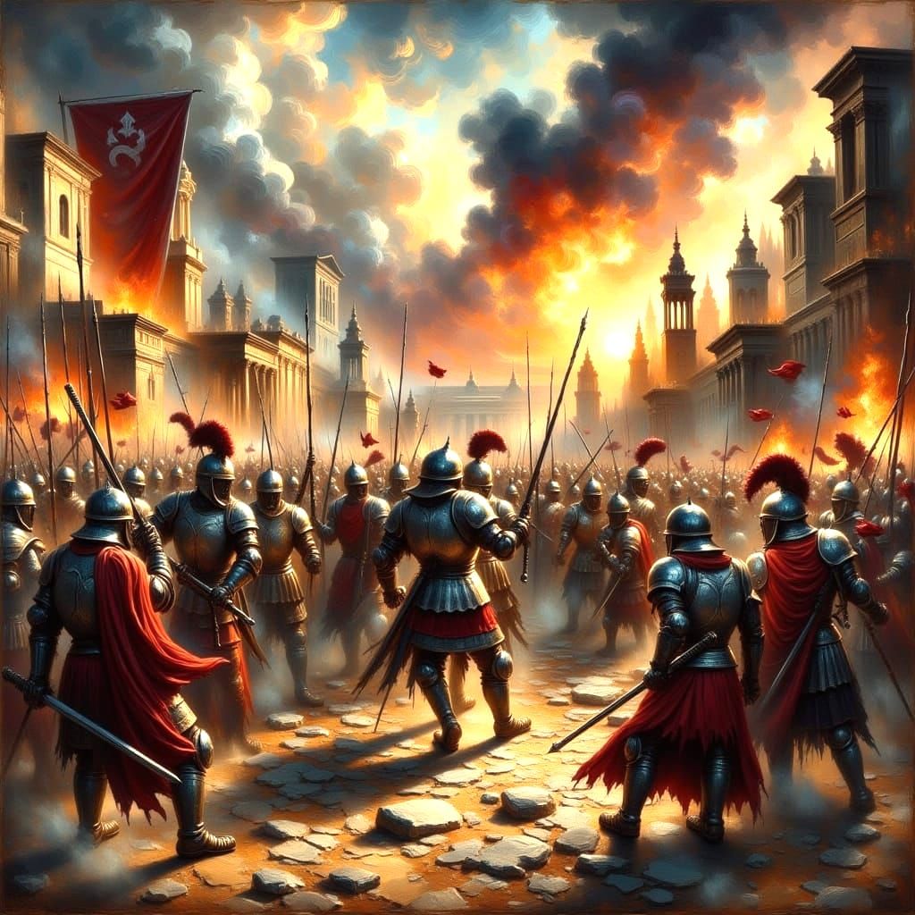 Visigoths Sack Ancient Rome in a Dramatic Oil Painting