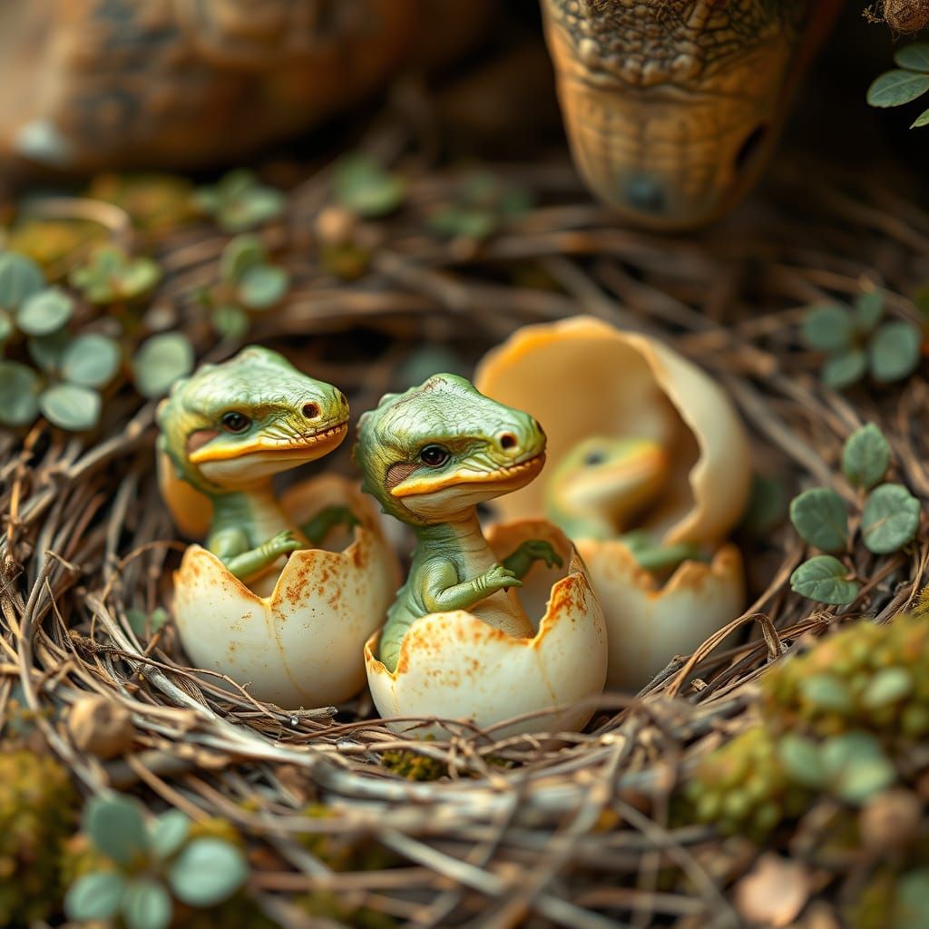 Baby Dinosaurs Hatching in Storybook Style
