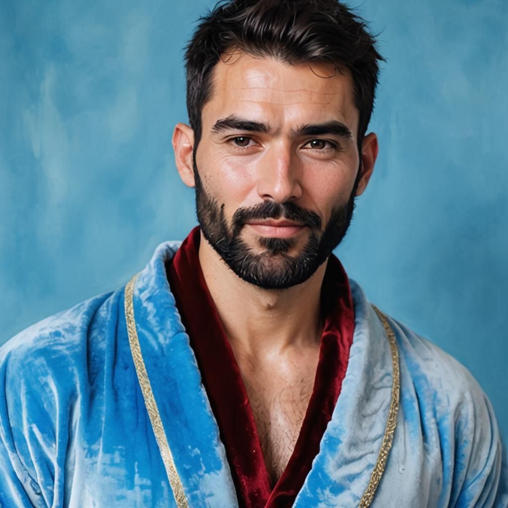 Cheerful Man in Velvet Robe, Alcohol Ink Painting