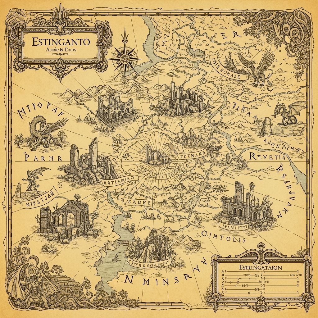 Mystical World Map on Aged Parchment