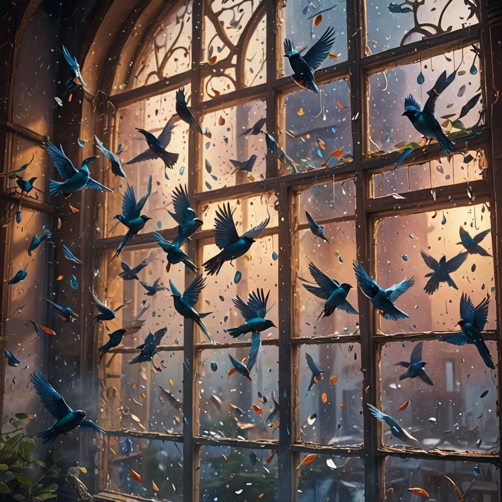 Birds Dancing Before a Beautiful Window
