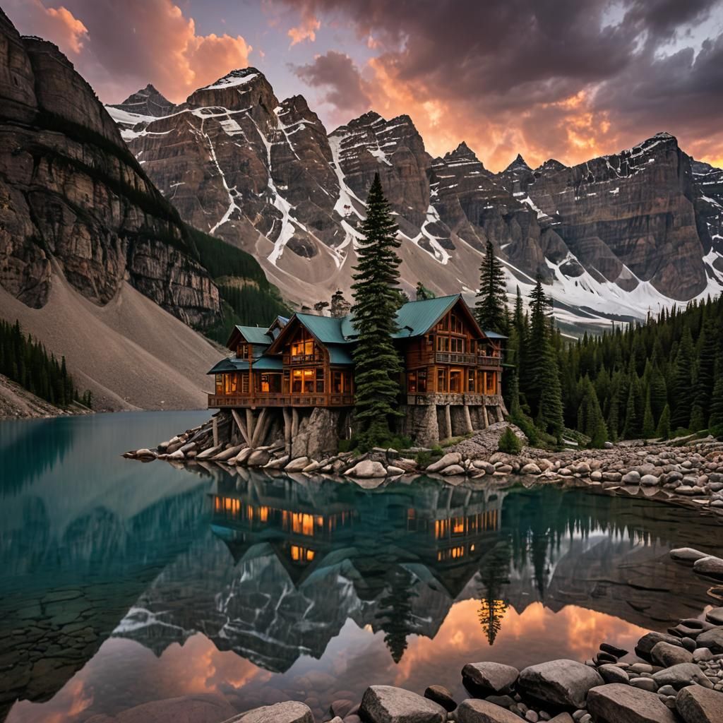 Moraine Lake Mansion in Contemporary Canadian Art Style