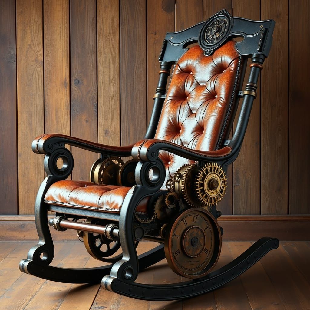 Steampunk Rocking Chair with Clockwork Mechanisms