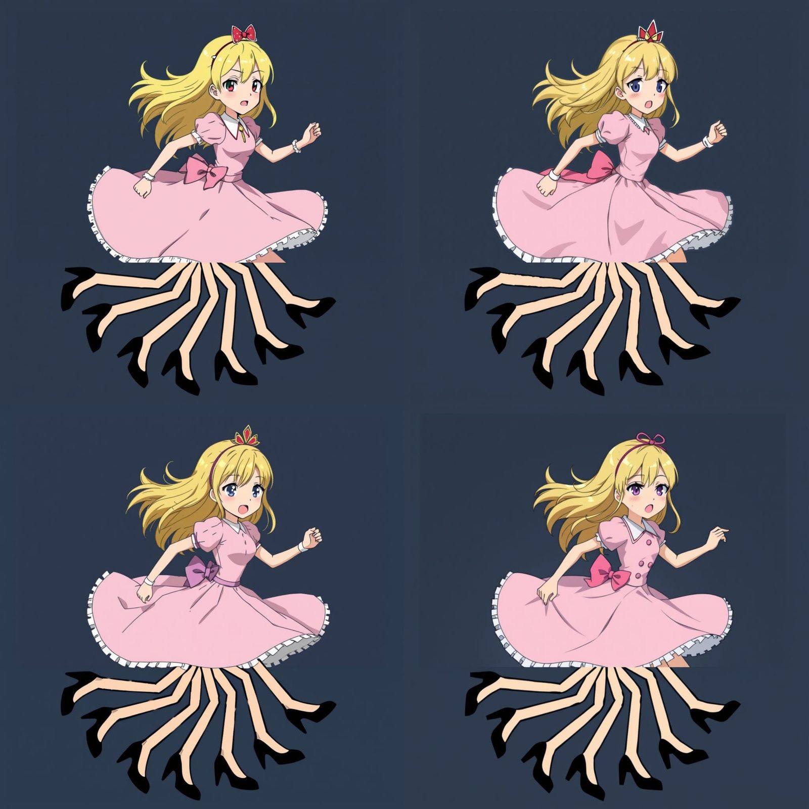 Cartoon Girl with Many Legs in Anime Style