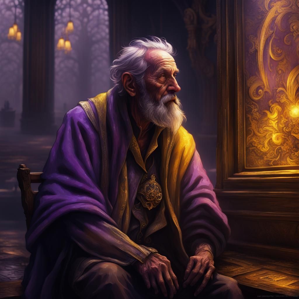 Old Man Reflecting, Dark Fantasy Concept Art