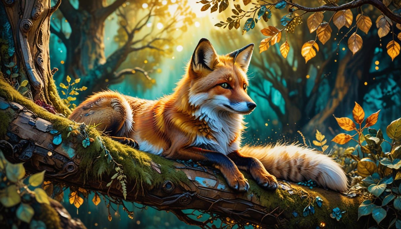 Relaxed Fox in Alcohol Ink Style