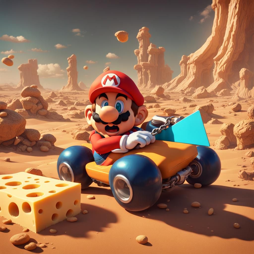 Mario Races Through Cheese Desert, Digital Art