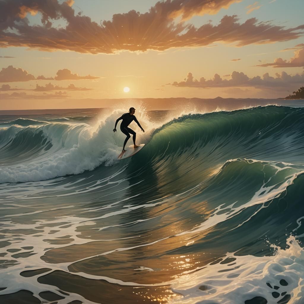 Epic Sunset Wave Ride in Romantic Style