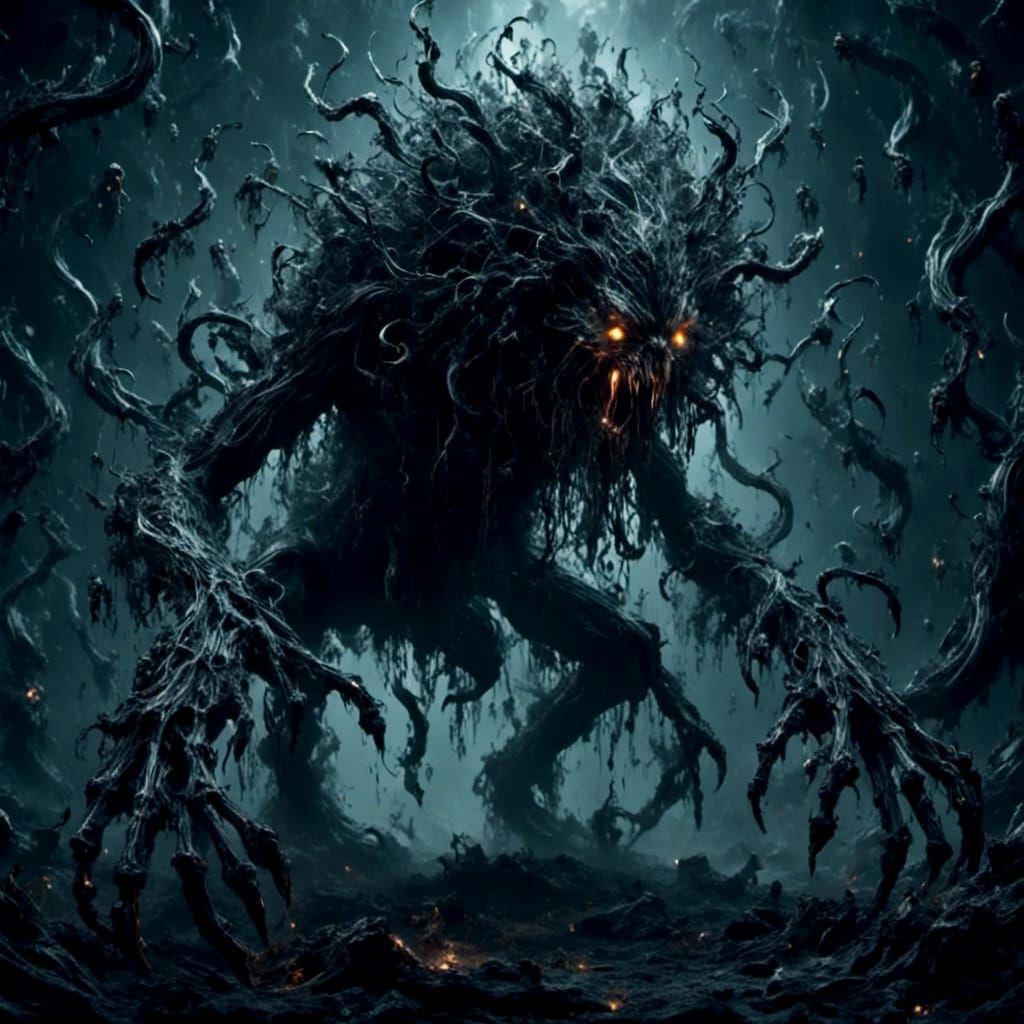 Shadow Nightmare Creature with Glowing Eyes