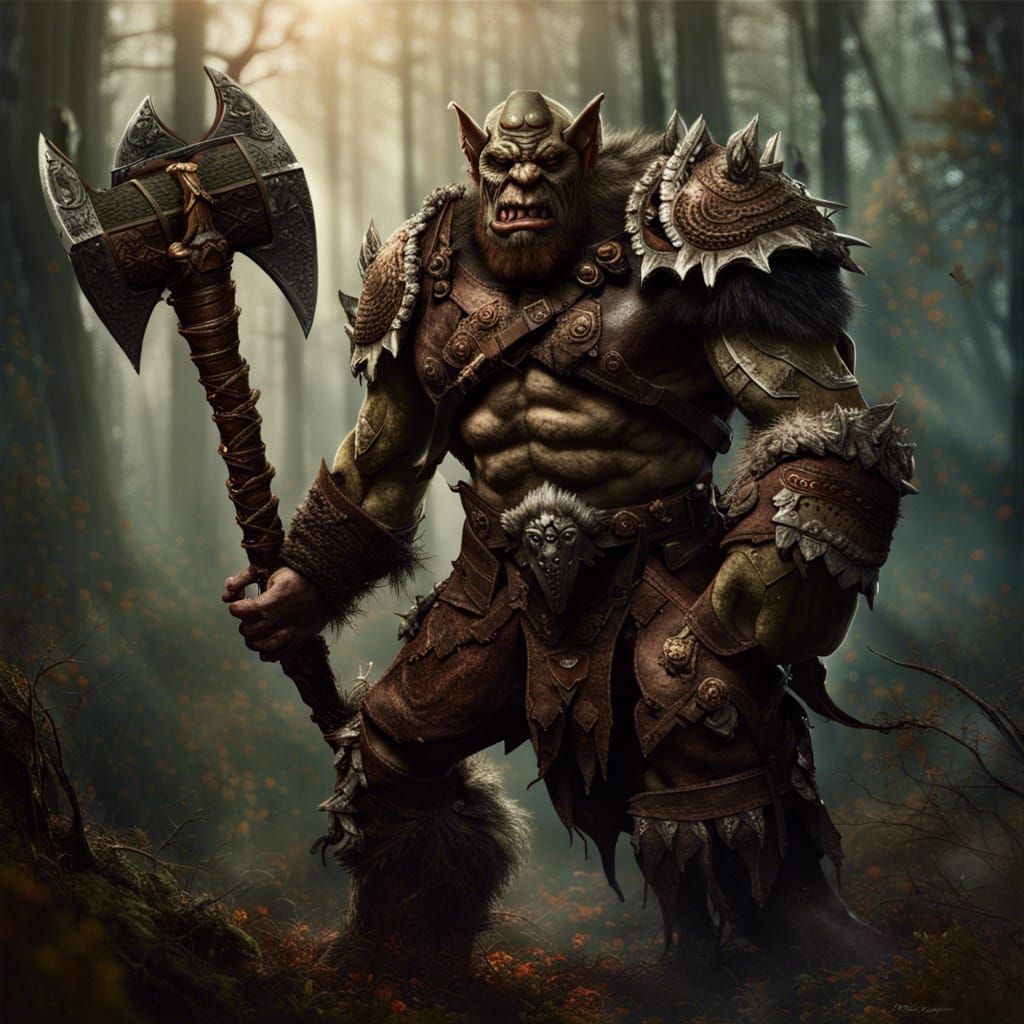 Muscular Orc Warrior with Battle Ax in Forest