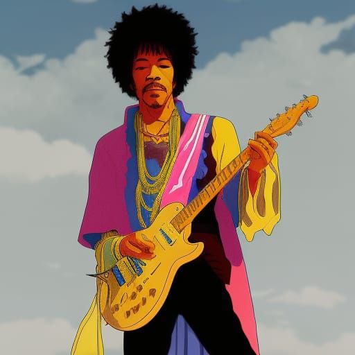 Jimi Hendrix as Anime King in Ghibli Style