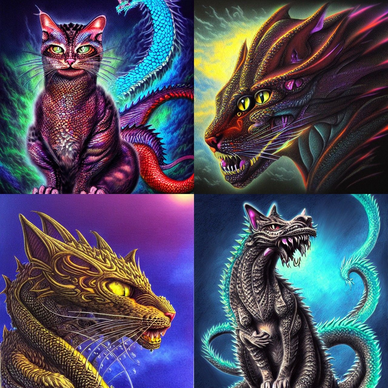 Cat Dragon Chimera Concept Art in Acrylic Style