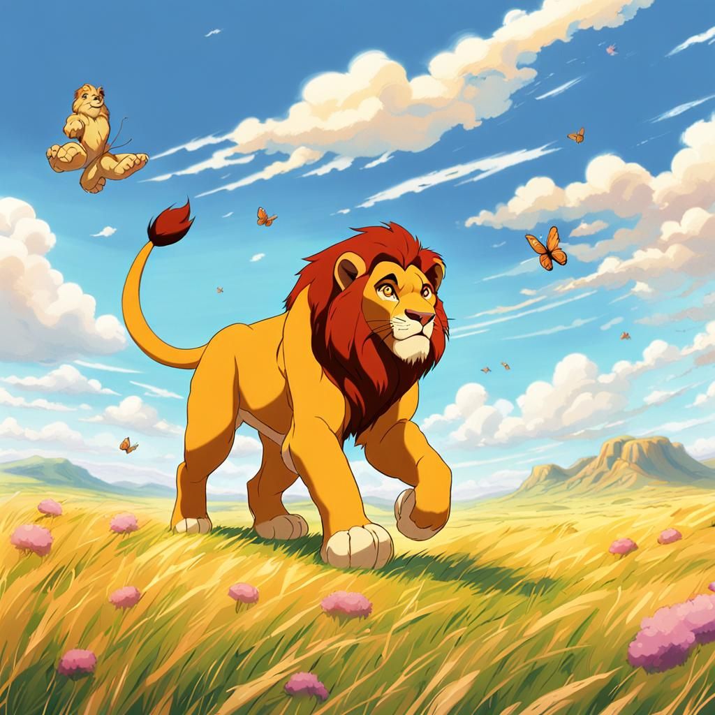 Simba's Adventure: Anime-Style Exploration on the Plains