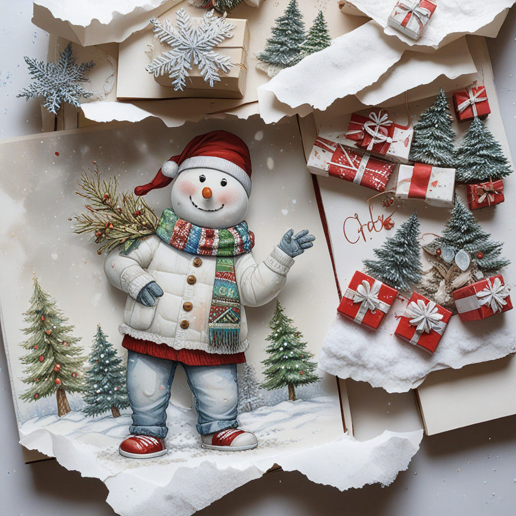 Jolly Christmas Snowman in Cheerful Holiday Scene