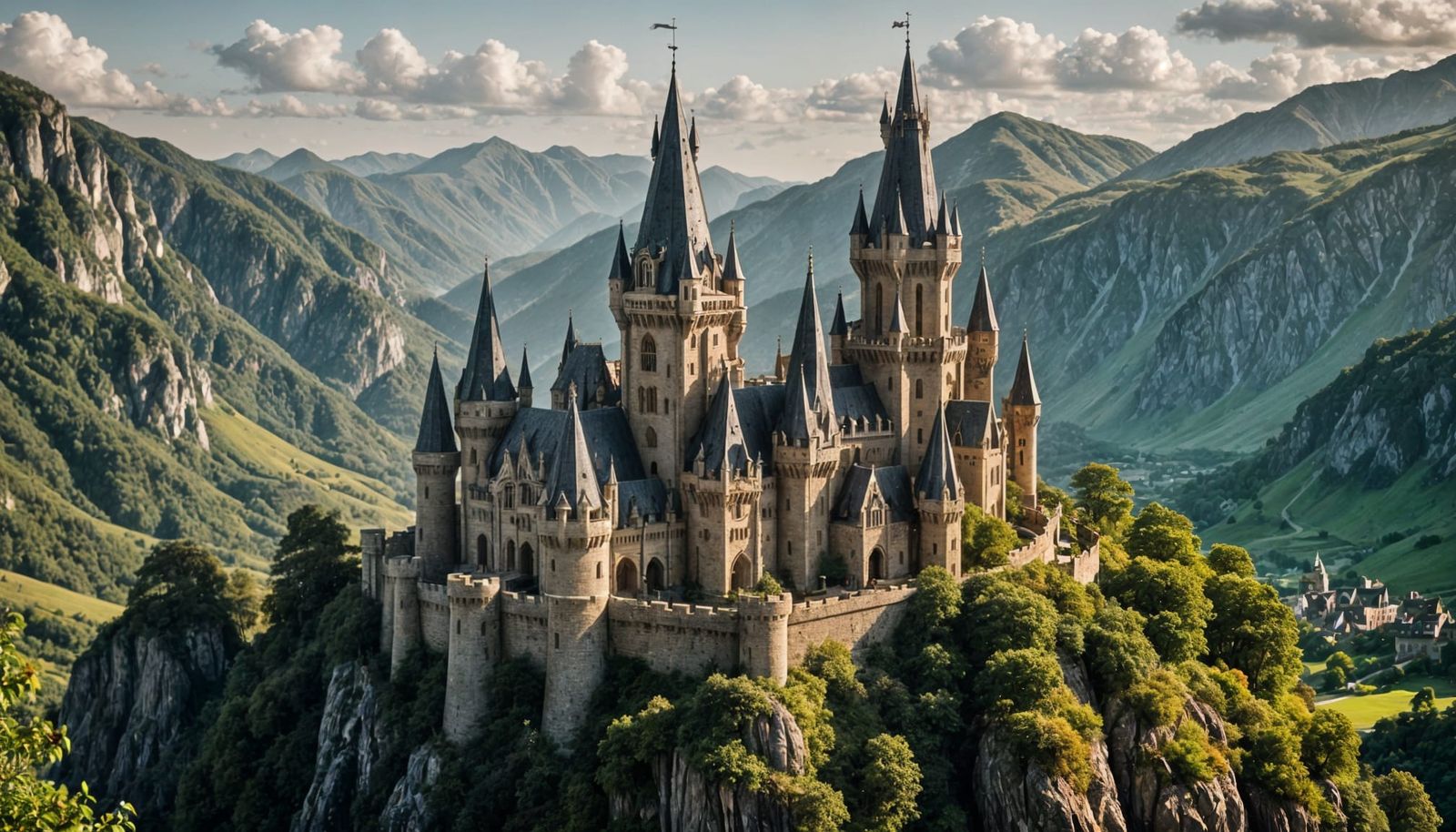 Ethereal Elven Castle Amidst a Serene Valley Landscape