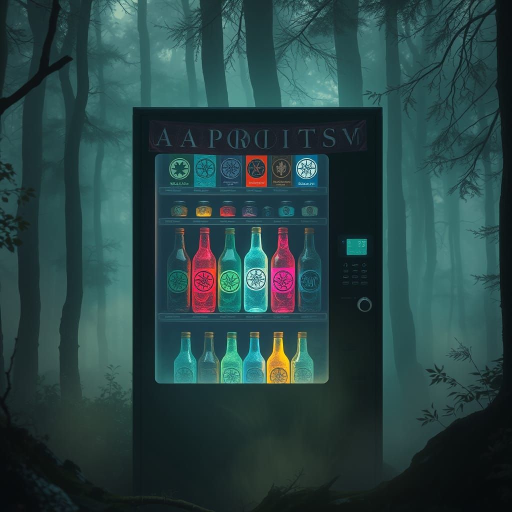 Ethereal Dream Vending Machine in Misty Forest