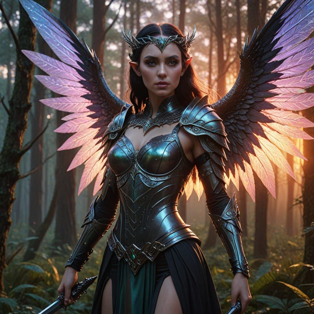 Goth Fairy Battle Goddess Elf Wielding Sword in Forest
