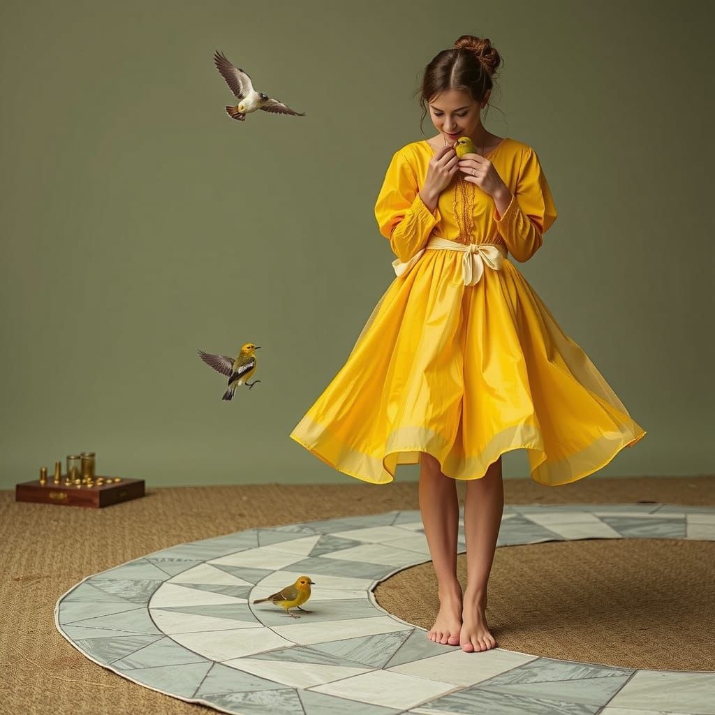 Birds, Hands, and Checkers: A Tranquil Scene