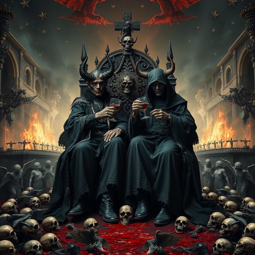 Infernal Toast: Devil and Reaper on God's Throne