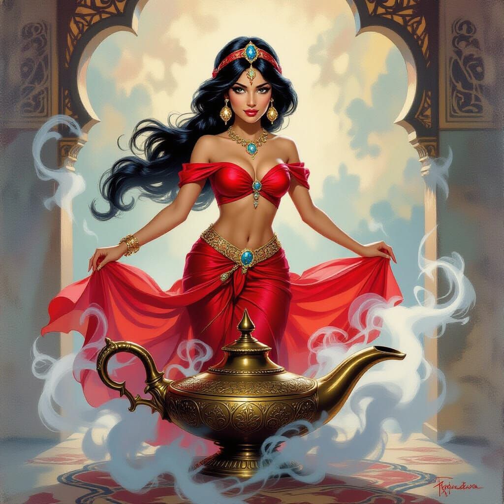 Princess Jasmine Emerges in Fantasy Oil Painting Style