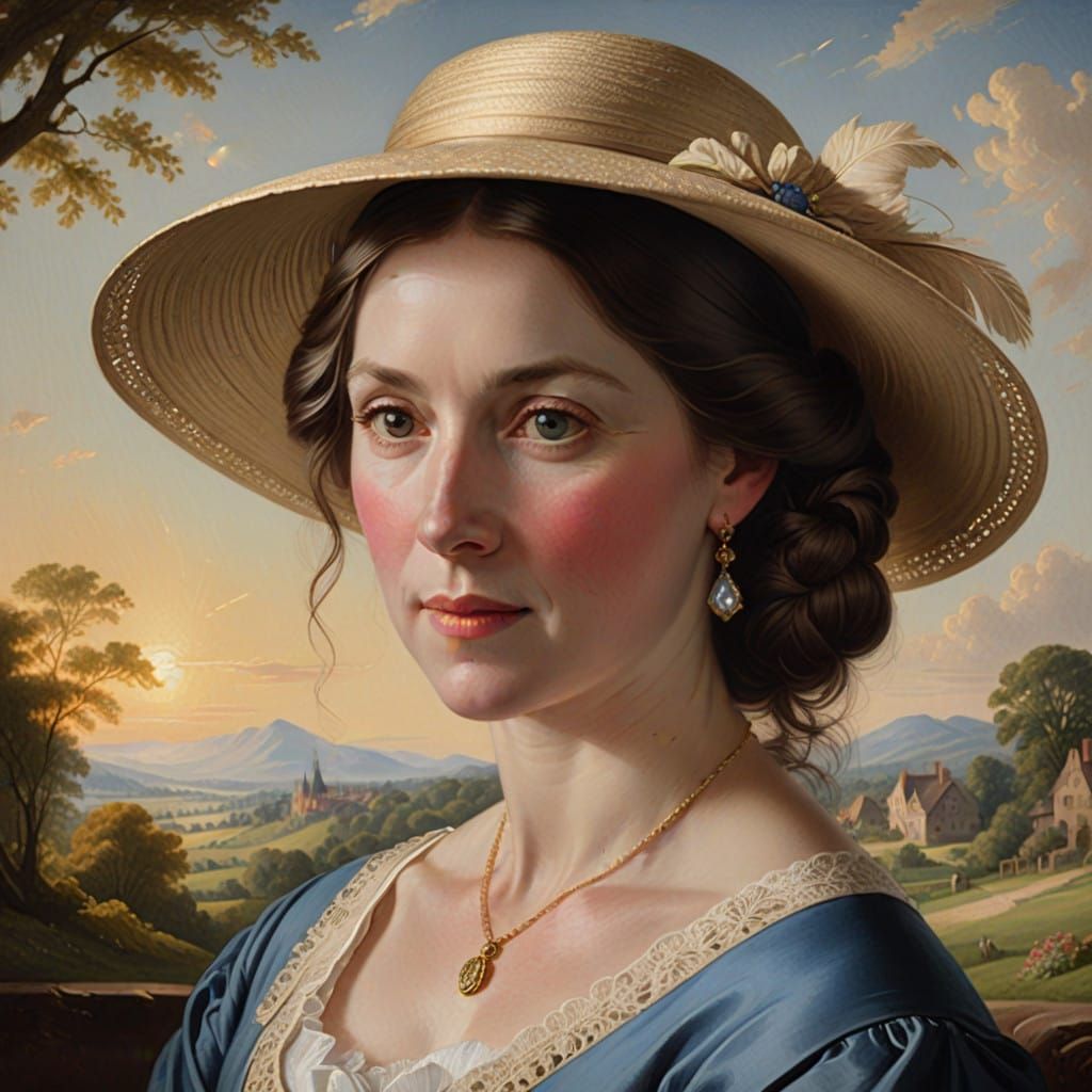 Englishwoman in 1849 American Attire, Photorealistic Portrai...