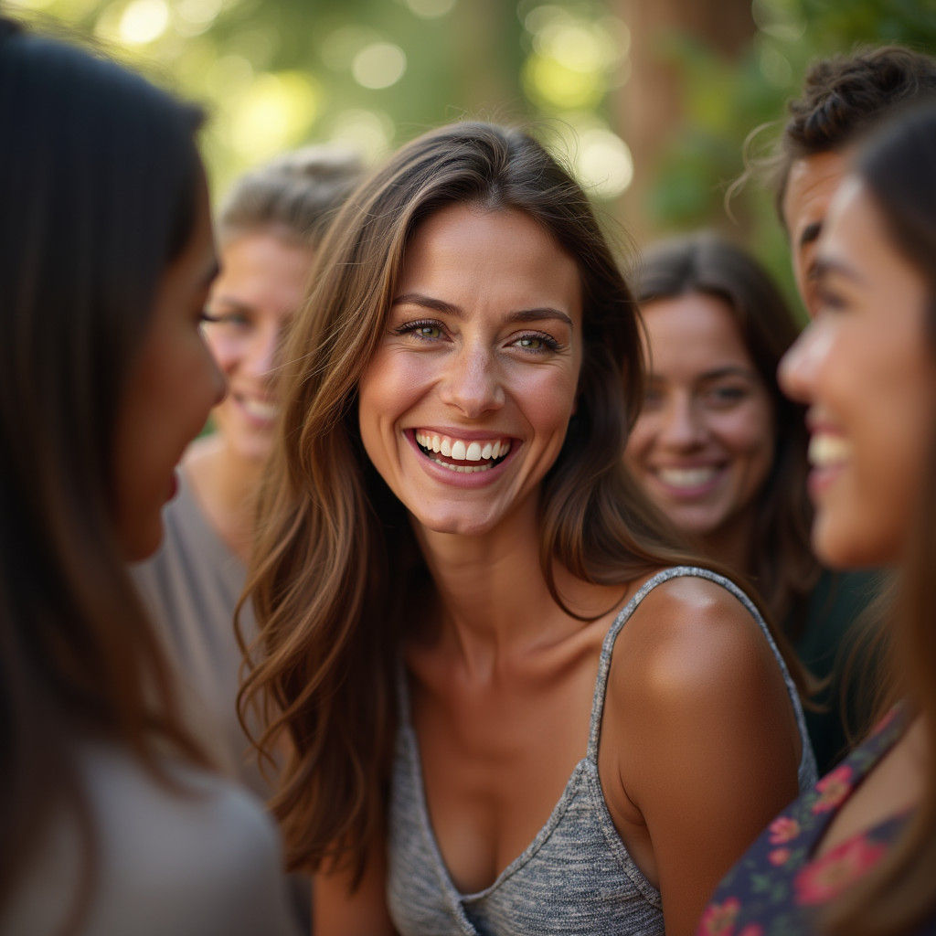 Radiant Woman Surrounded by Loved Ones, Joyful Portrait