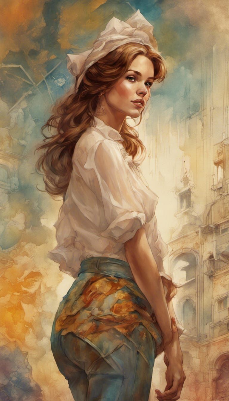 Princess Belle in 1970s Fashion, Digital Illustration