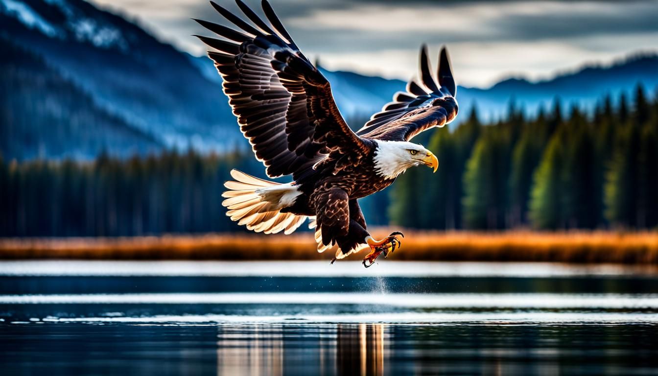 Bald Eagle Hunting Over Foggy Winter Lake