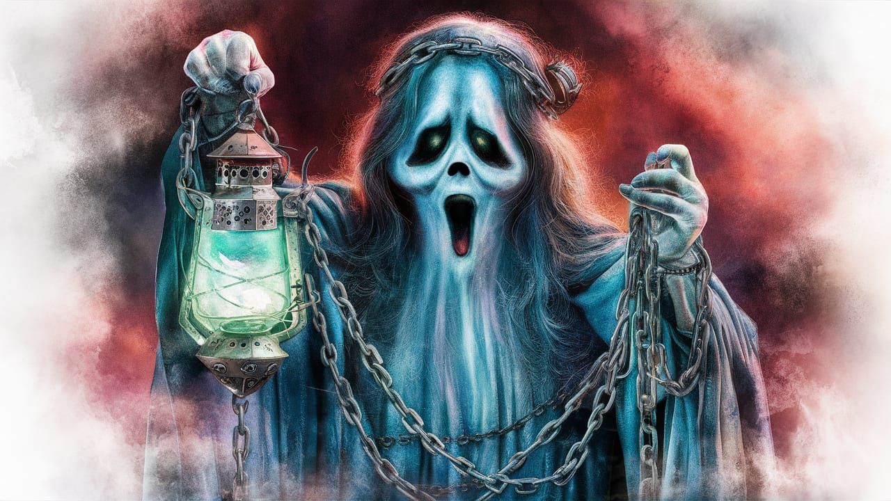 Ethereal Ghost with Lantern Watercolor Portrait