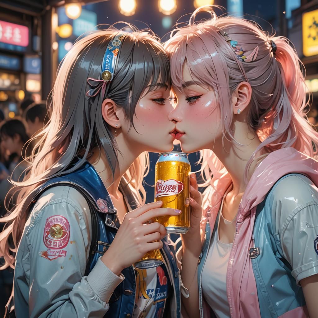 Romantic Anime Kiss in 3D with Pastel Colors