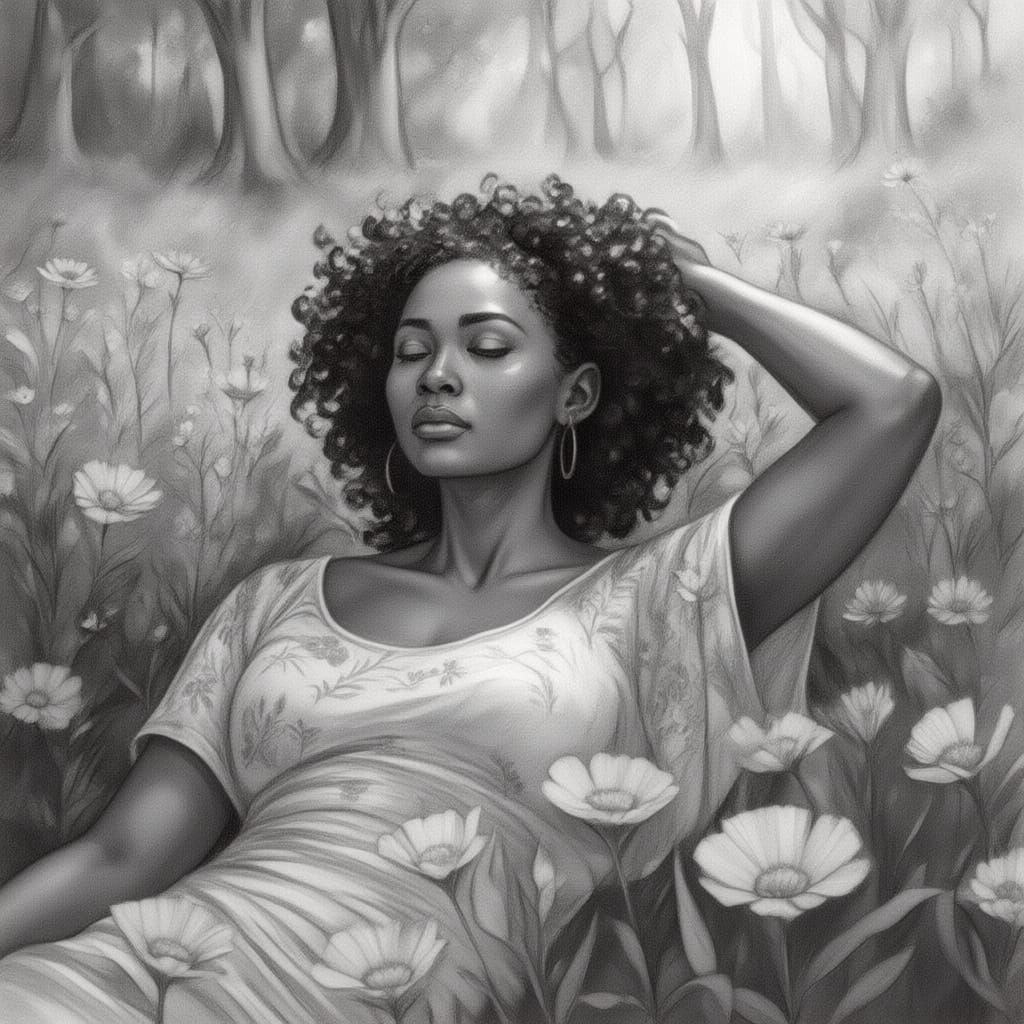 Serene Watercolor of Woman in Wildflower Field