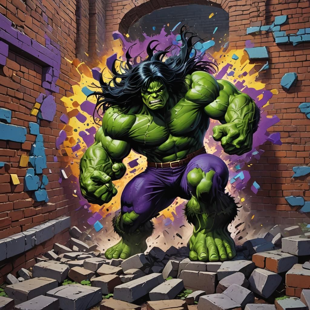 Hulk Smashing Through Wall in 60s Comic Style